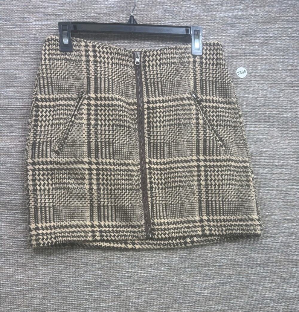 Kori Straight Pencil Skirt Womens Size M Brown Tan Plaid Check Full Zip Casual